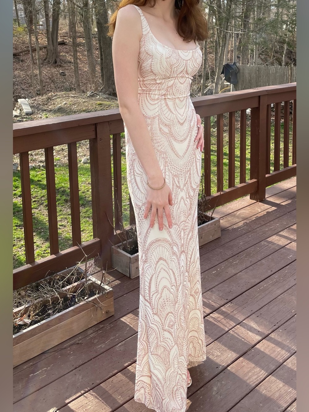 Cream Prom Dress, glitter accents.
